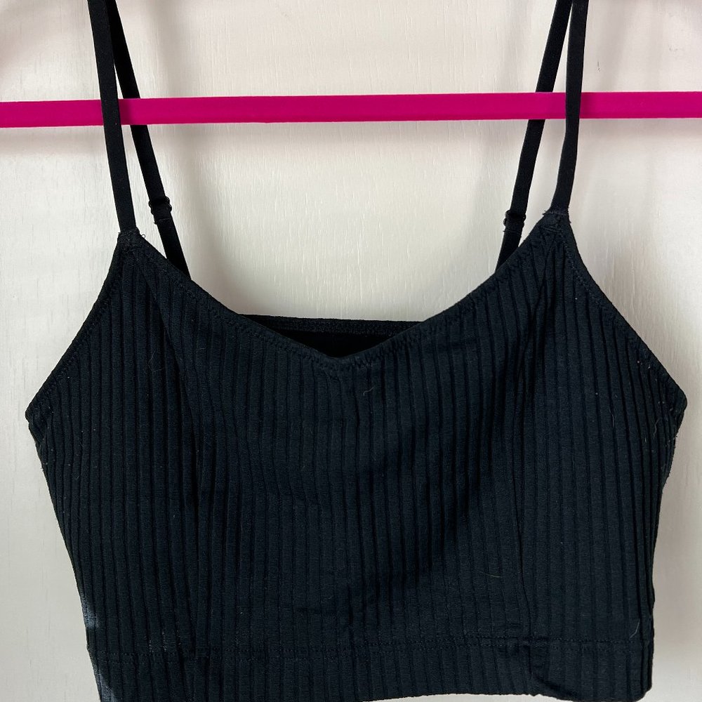 LIKE NEW- Aerie Chill Ribbed Longline Bralette Black Size M
